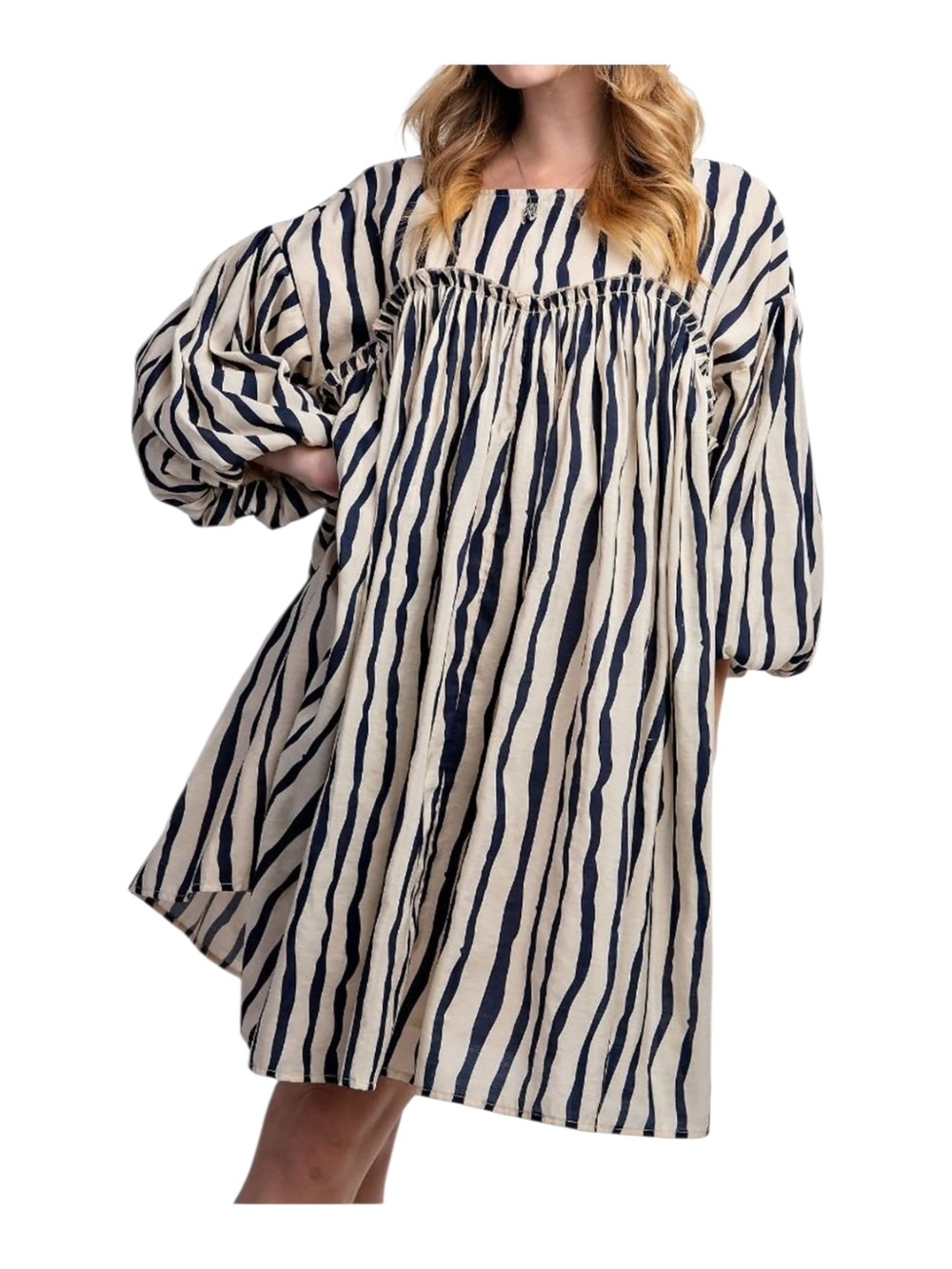 Easel Olive & Cream Vertical Stripe Dress